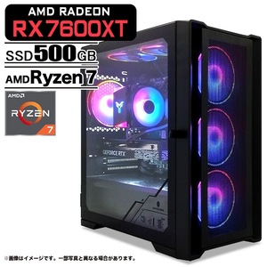 ゲーミングPC デスクトップパソコン ブラック メッシュ AMD Radeon RX7600XT AMD Ryzen7 5700X Win11 SSD500GB メモリ16GB PASOUL 一年保証:新品