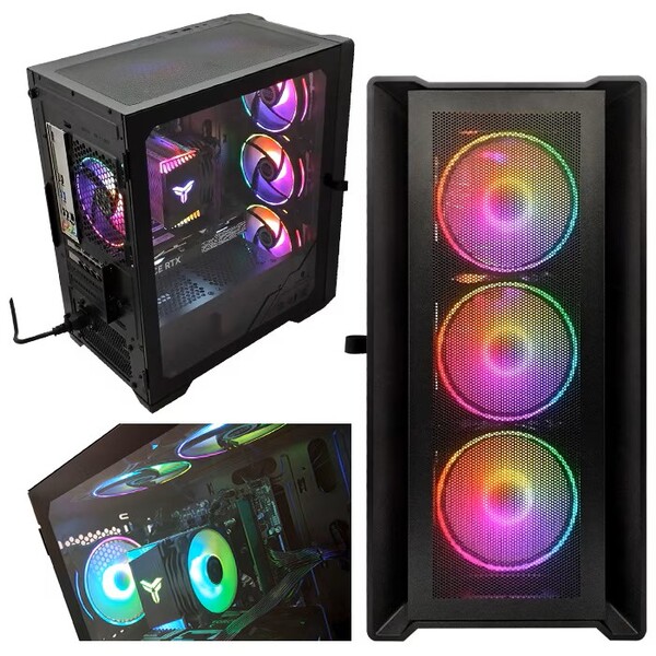 ゲーミングPC デスクトップパソコン ブラック メッシュ AMD Radeon RX7600XT AMD Ryzen7 5700X Win11 SSD500GB メモリ16GB PASOUL 一年保証:新品sub_image2