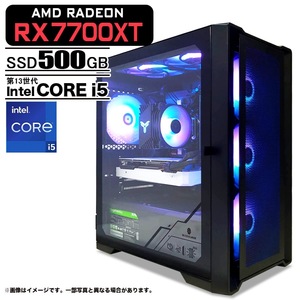 ゲーミングPC デスクトップパソコン ブラック メッシュ AMD Radeon RX7700XT 第13世代 Intel Corei5 13400F Win11 SSD500GB 16GB  eスポーツ PASOUL 煌 