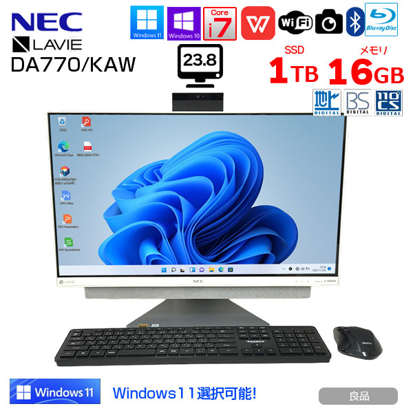 NEC LAVIE Desk DA770/KAW 中古 一体型デスク 地デジ Office Win10 or Win11 キーマウス[Core i7 8550U 16GB SSD1TB Blu-ray カメラ 23.8型 白]:良品sub_image1