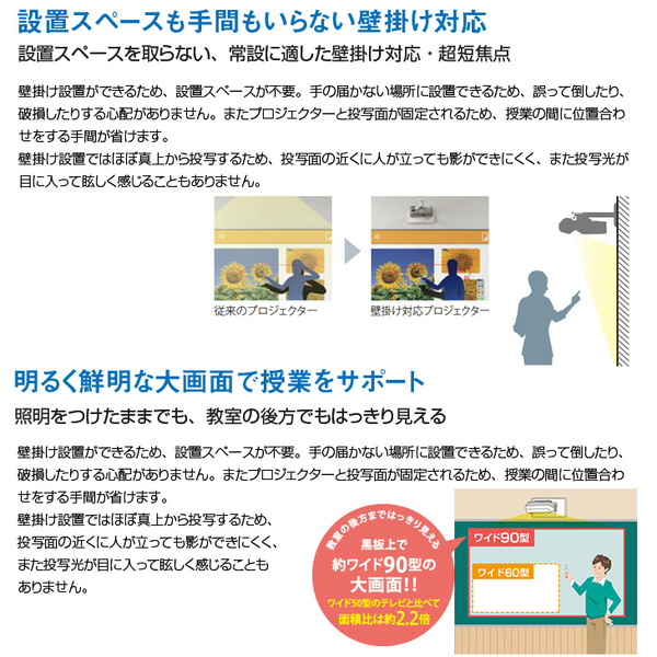 EPSON 液晶プロジェクター EB-685W 3500lm WXGA 超短焦点 壁掛け対応モデル:良品sub_image2