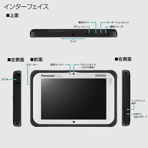 Panasonic TOUGHPAD タフパッド FZ-M1FQ43XVJ タブレット Win10 [Core M5 6Y57 メモリ4GB SSD128GB 無線 BT カメラ 7型] :アウトレットsub_image5