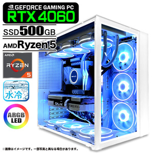 ゲーミングPC 白色海景房 HJF-ATX(WH) GeForce RTX4060 AMD Ryzen5 Win10 or Win11 SSD500GB メモリ16GB CPU水冷ファン PASOUL 極 1年保証