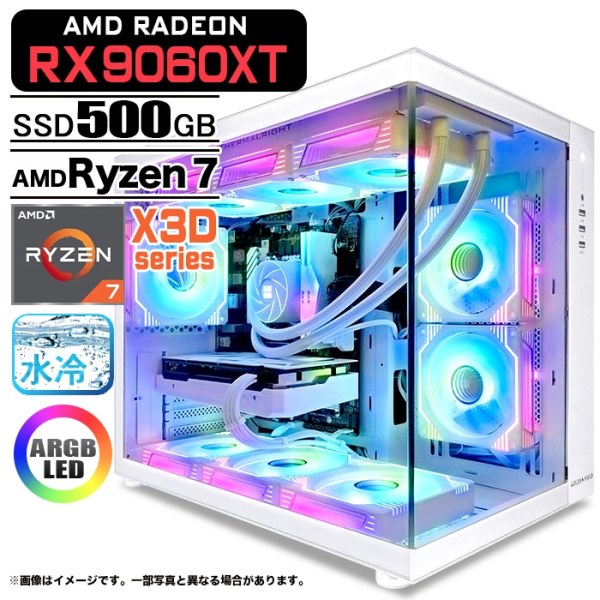 ゲーミングPC デスクトップ 海景房 GMQ360 ホワイト AMD Radeon RX9060XT Ryzen7 9800X3D Win11 SSD500GB メモリ32GB CPU水冷ファン