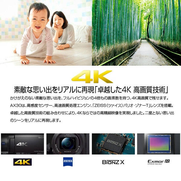 SONY HANDYCAM FDR-AX30 デジタル4Kビデオカメラレコーダー 1890万画素 64GBメモリ フルHD　4K ポーチ付き:良品sub_image4