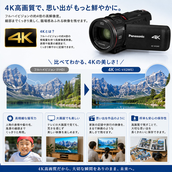 【付属品揃った良品】Panasonic HC-VX2MS デジタル4Kビデオカメラ 光学24倍ズーム 広角25mm 64GB内蔵メモリー 手ブレ補正 Wi-Fi対応sub_image5