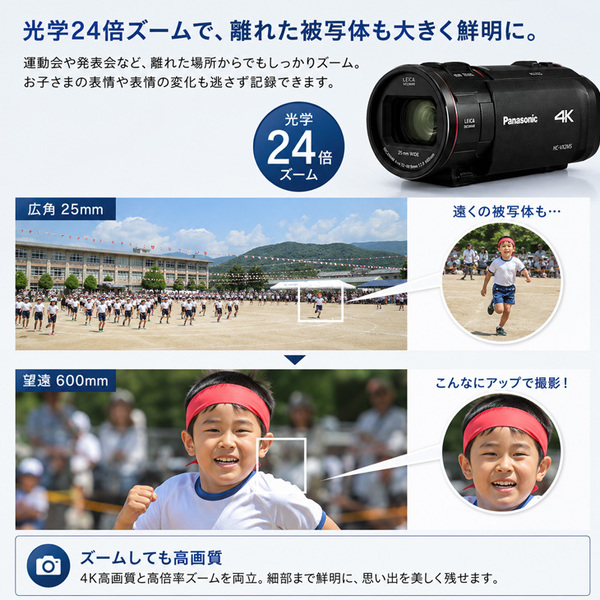 【レンタル】1泊2日～4Kビデオカメラ Panasonic HC-VX2MS 光学24倍ズーム 広角25mm 64GB内蔵メモリー 手ブレ補正 Wi-Fi対応sub_image2