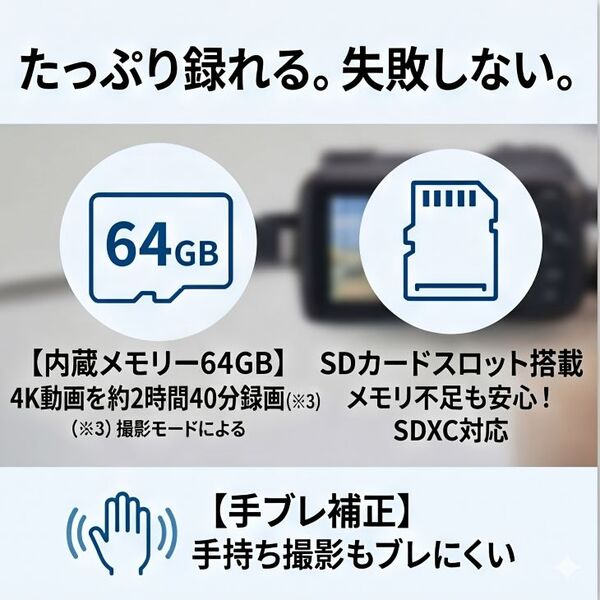 【レンタル】1泊2日～4Kビデオカメラ 軽量400g パナソニック 4K ビデオカメラ 64GB 光学20倍ズーム カカオブラウン HC-VX992MS Panasonicsub_image3