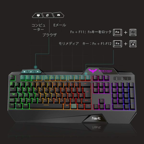 havit ゲーミングキーボード LED バックライト有線 キーボード  ゲームキーボードとマウスセット HV-KB558CMsub_image3