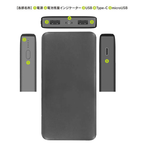 Lazos　L-10MB-B　ラソス  Type-Cポート搭載　PSE認証　高速充電リチウムポリマーモバイルバッテリー ブラック [10000mAh /3ポート /充電タイプ]新品未使用sub_image1