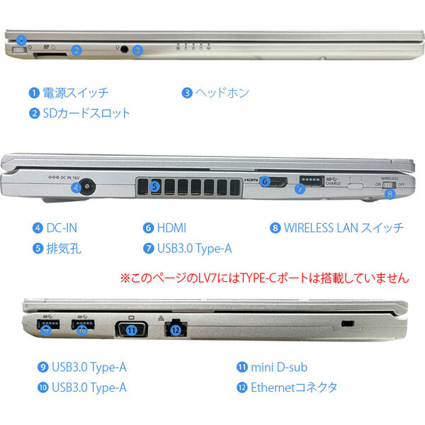 Panasonic CF-LV7 中古 レッツノート 選べるカラー Office Win11 or Win10 第8世代[Core i5 8350U 8G 512GB 無線 カメラ 14型]:良品sub_image6