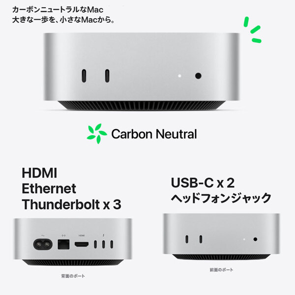 【中古Mac】Apple Mac mini MCX44J/A A3239 M4 Pro 2024 手のひらサイズ [Apple M4 Pro 12コアCPU 16コアGPU メモリ24GB SSD512GB 無線 BT シルバー 純箱]:美品sub_image4