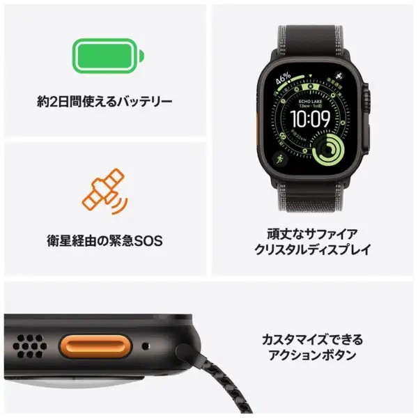【未開封品 SIMフリー】アップルウォッチ Apple Watch Ultra 3(GPS+CELL)49mm MF1T4J/A　A3281 ブラックチタニウム+ラックチタニウムミラネーゼループ L]sub_image4