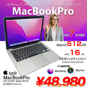 Apple MacBook Pro 13.3inch MF841J/A A1502 Early 2015 USキー 選べるOS [Core i7 5557U 16G 512GB BT カメラ 13.3] :良品