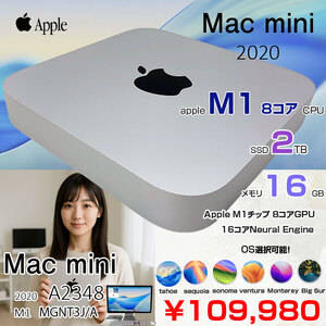 Apple Mac mini MGNT3J/A A2348 M1 2020 小型デスク 選べるOS [Apple M1 8コア メモリ16GB SSD2TB 無線 BT シルバー ]:良品