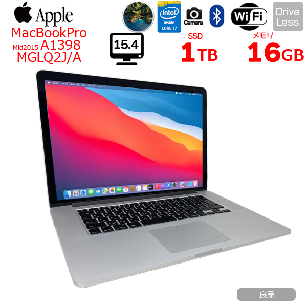 【中古パソコン】Apple Macbook Pro MJLQ2J/A A1398　Mid2015 [core i7 4980HQ 2.8GHz 16G SSD 1TB 無線 BT 15.4インチ macOS BigSur 11.6] :良品sub_image1