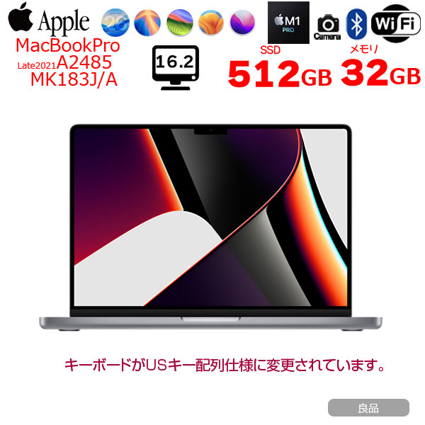 Apple MacBook Pro 16inch MK183J/A A2485 Late 2021 USキー TouchID 選べるOS [Apple M1 Pro 10コア 32GB SSD512GB 無線 BT カメラ 16.2 Space Gray ]:良品sub_image1