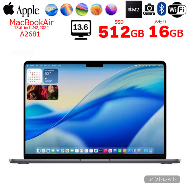 Apple MacBook Air 13.6inch MLXW3J/A A2681 2022 選べるOS TouchID [Apple M2 8コア メモリ16GB SSD512GB 無線 BT カメラ 13.6 Space Gray] :アウトレットsub_image1