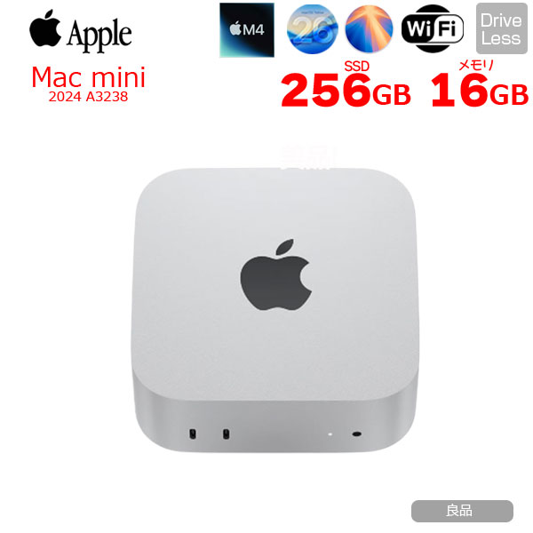 【中古パソコン】Apple Mac mini MU9D3J/A A3238 M4 2024 手のひらサイズ小型デスク [Apple M4 10コア メモリ16GB SSD256GB 無線 BT シルバー ]:良品sub_image1