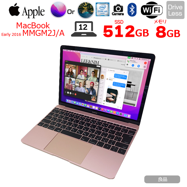 【中古パソコン】Apple Macbook 1100 MMGM2J/A A1534 Early 2016 選べるOS Monterey or Bigsur [coreM5 8GB SSD512GB 無線 BT カメラ 12インチ　ローズゴールド ] :良品sub_image1