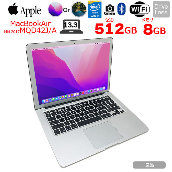 Apple MacBook Air_13.3inch MQD42J/A A1466 2017 USキー 選べるOS Monterey or Bigsur [core i7 5650U 8G SSD512GB 無線 BT カメラ 13.3インチ ] :良品sub_image1