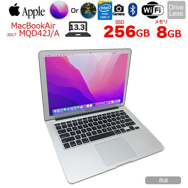 【中古パソコン】Apple MacBook Air_13.3inch MQD42J/A A1466 2017 USキー 選べるOS Monterey or Bigsur [core i7 5650U 8G SSD256GB 無線 BT カメラ 13.3インチ ] :良品sub_image1