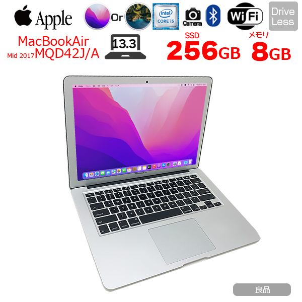 Apple MacBook Air_13.3inch MQD42J/A A1466 2017 USキー 選べるOS Monterey or Bigsur [core i5 5350U 8G SSD256GB 無線 BT カメラ 13.3インチ ] :良品sub_image1