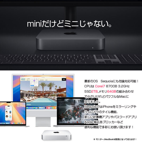Apple Mac mini MRTT2J/A A1993 2018 小型デスク 選べるOS [Core i7 8700B 3.2GHz メモリ64GB SSD2TB 無線 BT スペースグレイ ]:アウトレットsub_image3