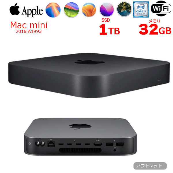Apple Mac mini MRTT2J/A A1993 2018 小型デスク 選べるOS [Core i7 8700B 3.2GHz メモリ32GB SSD1TB 無線 BT スペースグレイ ]:アウトレットsub_image1