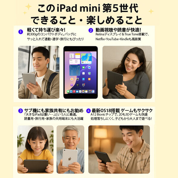 【今だけLightningキーボード付】Apple iPad mini5 MUX52J/A A2124 第5世代 au  Wi-Fi-cel 64GB[ A12 SSD64GB 7.9 iPad OS18スペースグレイ ] :良品 中古sub_image2