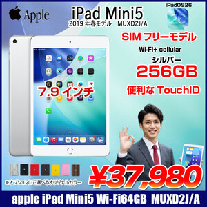 【中古iPad】【SIMロック】Apple iPad mini5 MUXD2J/A A2124 第5世代  Wi-Fi-cel 256GB [ A12 SSD256GB 7.9 iPadOS 26 シルバー ] :良品