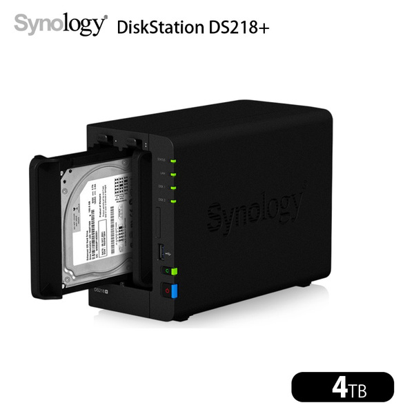【中古】Synology DiskStation DS218+ 高性能 2ベイNAS デュアルコア(Intel Celeron J3355) メモリ2GB HDD4TB付属 フロントカバー欠品sub_image1