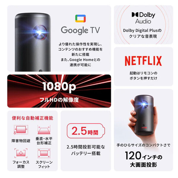 Anker Nebula (ネビュラ) Capsule3 GoogleTV搭載　モバイルプロジェクター 小型　専用トラベルブラケット【200ANSIルーメン 8Wスピーカー 最大2.5時間再生】:良品sub_image3