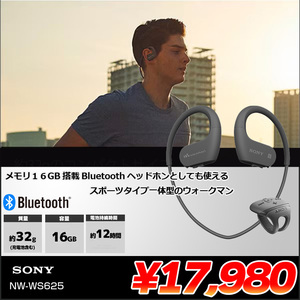 SONY NW-WS625 内蔵メモリ16GB ブラック ヘッドホン一体型ウォークマン 防水 Bluetooth対応 スポーツタイプ 良品