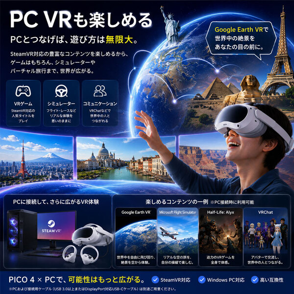 【純箱入り良品】PICO 4 128GB オールインワンVRヘッドセット Pancakeレンズ 軽量約586g 4K+高精細ディスプレイ PC VR対応 Wi-Fi接続 スタンドアロンsub_image6