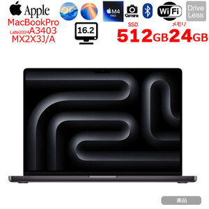 【中古パソコン】Apple MacBook Pro 16inch MX2X3J/A A3403 2024 OS [Apple M4 Pro 14コアCPU 20コアGPU 24GB 512GB 無線 BT カメラ 16.2 Space Black] :美品