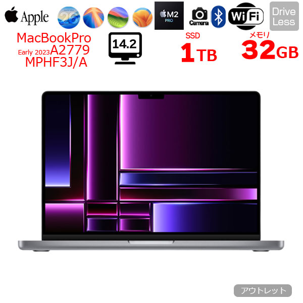 【中古パソコン】Apple MacBook Pro 14.2inch MPHF3J/A  A2779 Late 2023 TouchID  [Apple M2 12コア 32GB SSD1TB 無線 BT カメラ 14.2 Space Gray] :アウトレットsub_image1