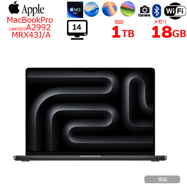 【中古パソコン】Apple MacBook Pro 14.2inch MRX43J/A A2992 2023 [Apple M3 Pro 12コアCPU 18コアGPU 18GB SSD1TB 無線 BT カメラ Space Black ] :良品sub_image1