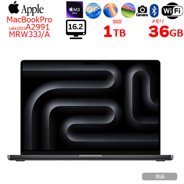 【中古パソコン】Apple MacBook Pro 16inch MRW33J/A A2991 2023 [Apple M3 Max 14コアCPU 30コアGPU 36GB SSD1TB 無線 BT カメラ 16.2型 Space Black] :良品sub_image1