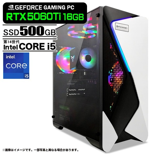 ゲーミングPC デスクトップパソコン COMBAT ZONE S7 GeForce RTX5060Ti 16GB Intel Corei5 14400F Win11 SSD500GB メモリ16GB PASOUL 煌