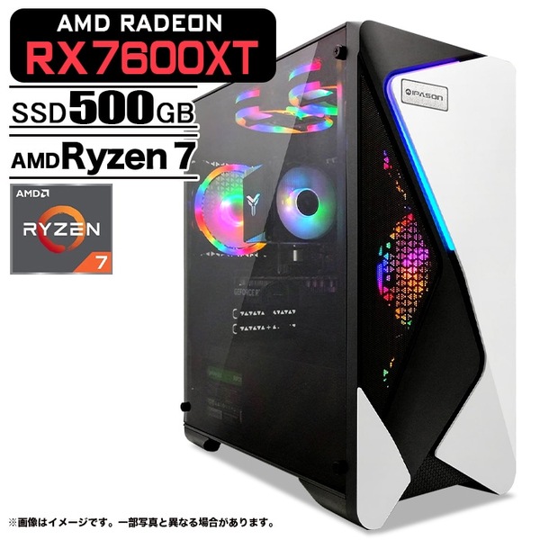 ゲーミングPC デスクトップパソコン COMBAT ZONE S7 AMD Radeon RX7600XT AMD Ryzen7 5700X Win11 SSD500GB メモリ16GB PASOUL 一年保証:新品