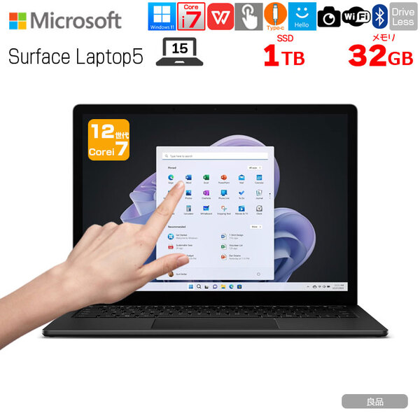 Microsoft Surface Laptop5 RKL-00019 中古 ノート Office Win11 タッチパネル 高解像度 [Core i7 1265U 32GB SSD1TB 無線 カメラ 15型 マットブラック]:良品sub_image1