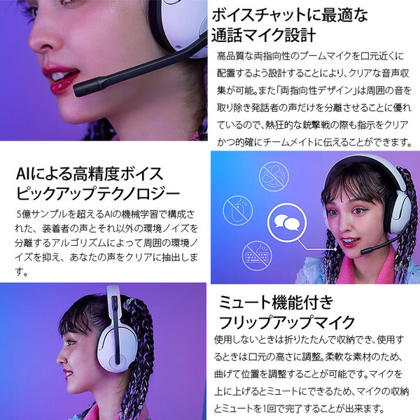 SONY INZOINE H5 WH-G500 ゲーミングギア [密閉ダイナミック型 2.4GHz無線接続  ワイヤレス・ヘッドセット Fnatic監修　ブラック　ホワイト]:美品sub_image6