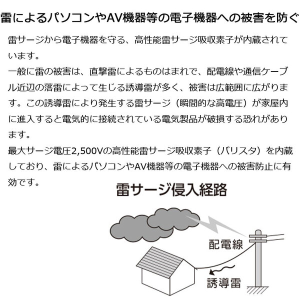 ELECOM トリプルタップ 雷ガード付 T-KTR01WH ホワイト 3個口 3個セット 送料込みsub_image3
