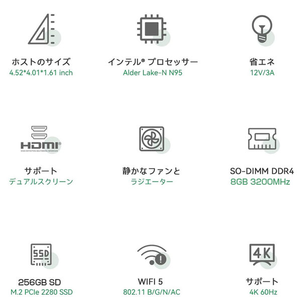 【新品未使用】TRIGKEY Green G4-N95 超小型 デスクトップパソコン Win11 Office 12世代 [Alder Lake N-95 8GB SSD256GB HDMI BT WiFi5]:新品sub_image5
