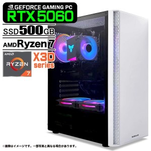ゲーミングPC デスクトップ U3 GeForce RTX5060 AMD Ryzen7 9800X3D Win11 SSD500GB メモリ16GB