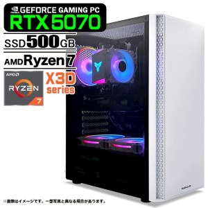 ゲーミングPC デスクトップ U3 GeForce RTX5070 AMD Ryzen7 9800X3D Win11 SSD500GB メモリ16GB