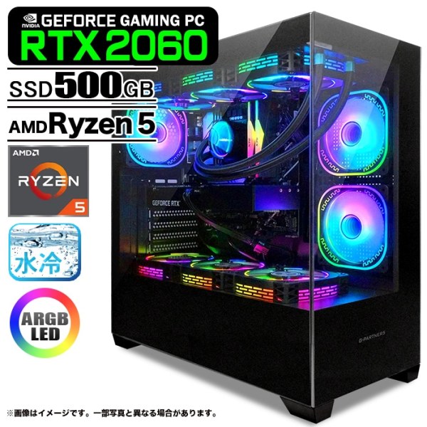 ゲーミングPC デスクトップ GP-V3 ブラック ピラーレス GeForce RTX2060 AMD Ryzen5 5600GT Win11 SSD500GB メモリ16GB CPU水冷ファン