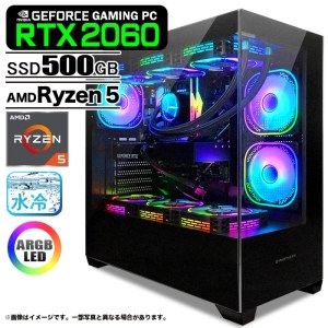 ゲーミングPC デスクトップ GP-V3 ブラック ピラーレス GeForce RTX2060 AMD Ryzen5 5600GT Win11 SSD500GB メモリ16GB CPU水冷ファン