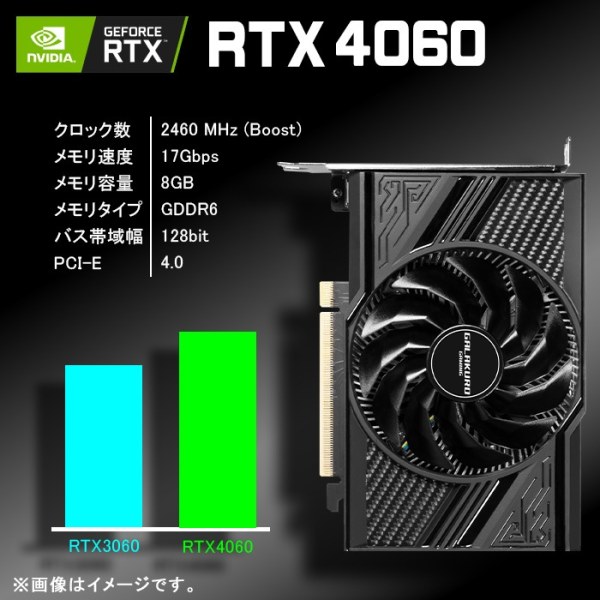 ゲーミングPC デスクトップ GP-V3 ブラック ピラーレス GeForce RTX4060 AMD Ryzen7 5700X Win11 SSD500GB メモリ16GB CPU水冷ファンsub_image8